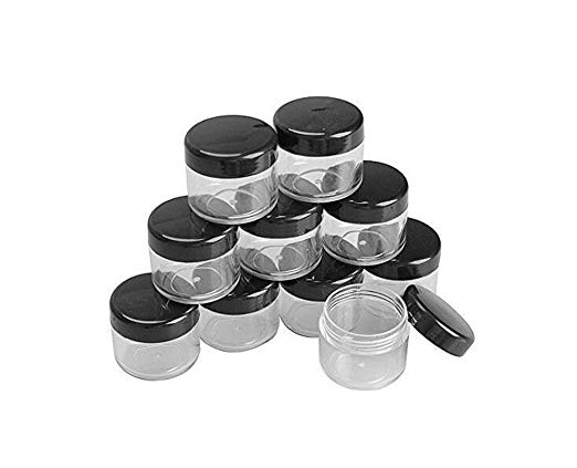 12PCS 15 Gram 15ml 0.5oz Refillable Black Plastic Screw Cap Lid with Clear Base Empty Plastic Container Jars for Nail Powder Bottles Eye Shadow Container Lot Powder Container