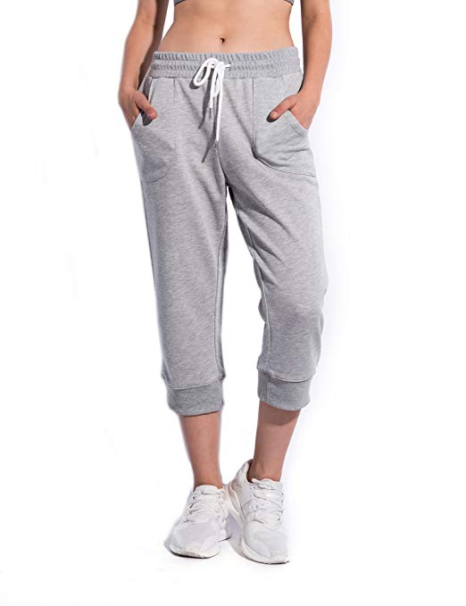 SPECIALMAGIC Women's Cotton Jersey Cropped Jogger Sweatpants with Drawstring and Pockets