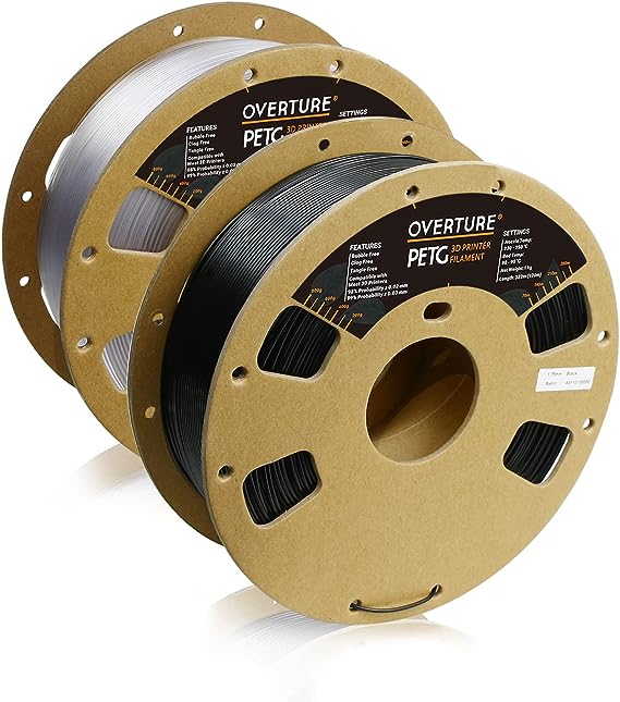 OVERTURE PETG Filament 1.75mm, 3D Printer Consumables, 2kg Spool (4.4lbs), Dimensional Accuracy  /- 0.03 mm, Fit Most FDM Printer (Black   Transparent)