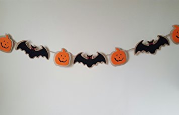Halloween Bat & Pumpkin Burlap & Felt Garland Banner