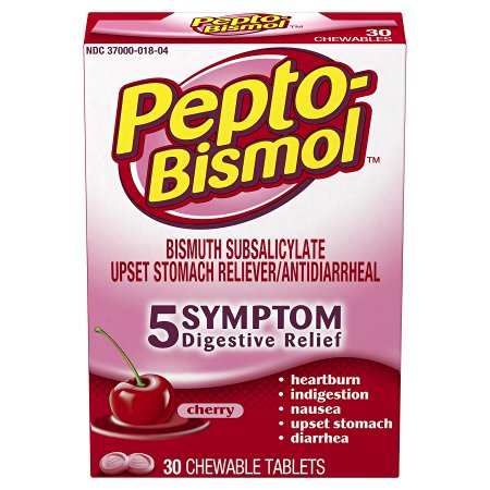Pepto-Bismol Cherry Chewables 5 Symptom Medicine - Including Upset Stomach & Diarrhea Relief, 30 Count