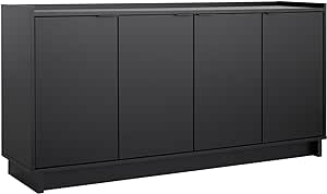 Prepac Simply Modern 4 Console Table Doors and Shelves, Sideboard Storage Cabinet, 60" W x 30" H x 16" D, Black