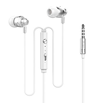 Dastone Stereo Metal Earphones Noise Isolating Bass In-ear Headphones with Remote Control Microphone for Iphone Ipod Ipad Andriod Smartphone Laptop Computer Mp3/4 Earbuds (White)