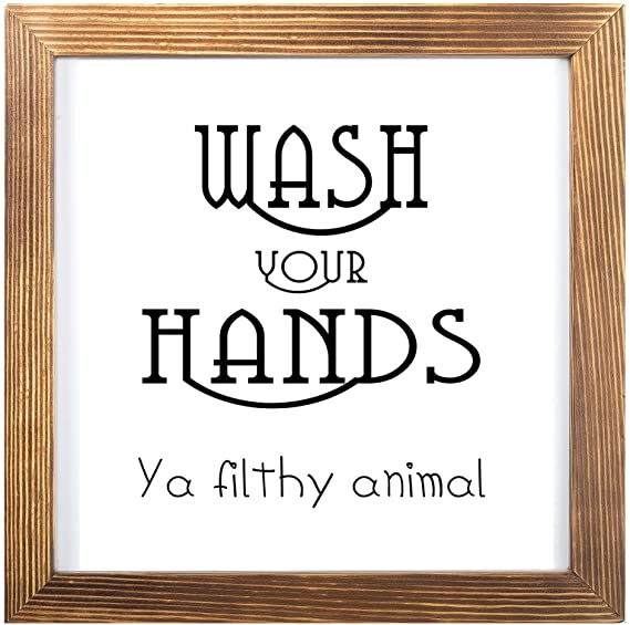 Wash Your Hands Ya Filthy Animal Bathroom Sign - Farmhouse Bathroom Signs Rustic Wall Decor Sign, Wash Your Hands Sign Bathroom Decor, Bathroom Wall Art, Rustic Home Decor with Funny Quotes 12 Inch