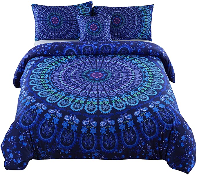 MEILA Duvet Cover Set Luxury Soft Microfiber Bedding Sets Bohemian Mandala Pattern Bedclothes , Full(80inx 90in), 4 Pieces (1 Duvet Cover  2 Pillowcase  1 Throw Pillow Case)