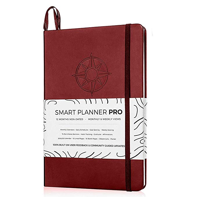 Planner 2019-2020 - Tested & Proven to Achieve Goals & Increase Productivity, Time Management & Happiness - Daily Weekly Monthly Planner with Gratitude Journal, Hardcover, Undated (Red)