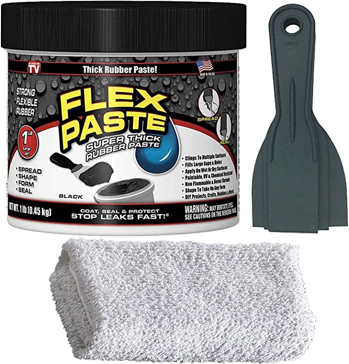 Flex Seal Black Flex Paste 1lb - Leak Repair Bundle with Putty Knife Set   Daley Mint Cleaning Towel | Quickly Fills Gaps, Holes, Cracks