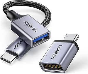 UGREEN Adaptateur USB C vers USB 3.0 5Gbps OTG Lot de 2 Câble USB Type C Mâle vers USB A Femelle Tressé Aluminium Compatible avec iPhone 16 15 Plus Pro Max MacBook Pro Air iPad Pro Galaxy S24 (Gris)