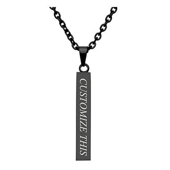 JOVIVI Free Engraving - Personalized Custom Engraved Name Words Men Stainless Steel Bar Pendant Necklace w/Gift Box
