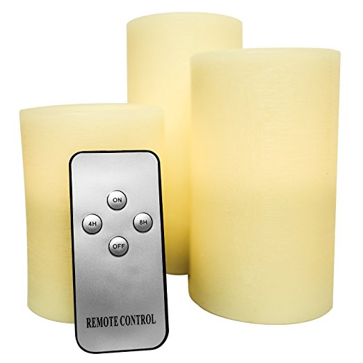 Genuine Wax Flameless Candle Set - LED Candle Set of 3 Pillars - Auto Timer & Remote Control - Battery Operated