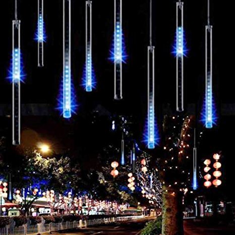 Fetta 20 Inches 8 Tubes 144 Leds Waterproof Meteor Shower Rain Lights,Outdoor Snowfall String Lights For Decorating Bedroom Christmas Tree Wedding Party Garden Street Parks (Blue, 144 Leds)