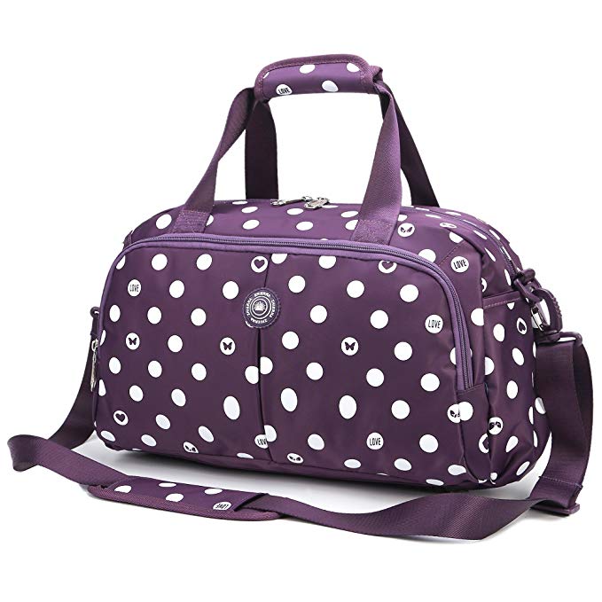 AOKE Small Holdall Weekender Bag Tote Bag Duffel Luggage with Adjustable Shoulder Strap for Teen Girl Spots Purple with Gift Lock