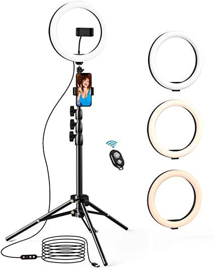 10.2 inch Selfie Ring Light with Tripod Stand & 2 Phone Holders, Anbes Dimmable Led Camera Ringlight for Photography/Makeup/Live Stream Video/YouTube, Compatible with iPhone/Android