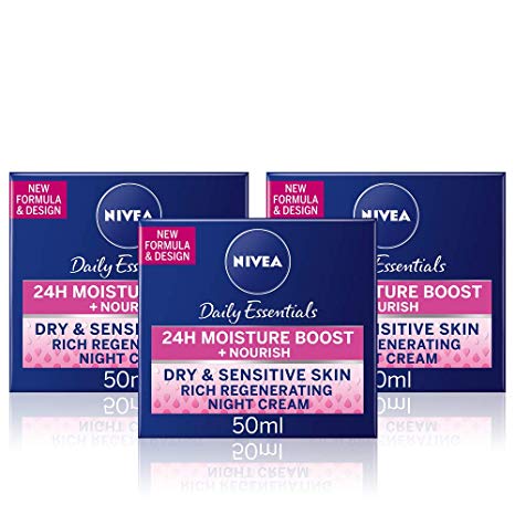 NIVEA Daily Essentials Rich Regenerating Face Night Cream Pack of 3 (3 x 50ml), Almond Oil Moisturiser for Sensitive & Dry Skin, Perfect for your Skin Care Routine