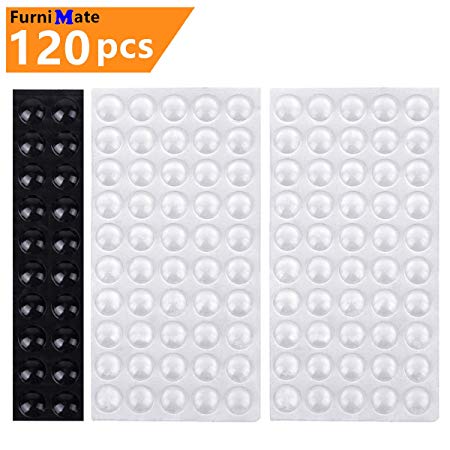 Cabinet Bumpers Door Drawer Bumper Pads 120 PCS Sound Dampening Small Clear Rubber Feet for Cabinet Drawers Table Tops Laptop Cutting Boards Picture Frames and 20 PCS Black Bumper Pads