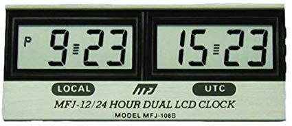 MFJ-108B Clock, 12/24-hour, LCD, Dual