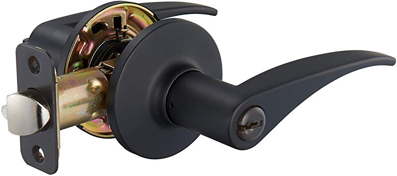 AmazonBasics Victory Door Lever With Lock, Entry, Matte Black