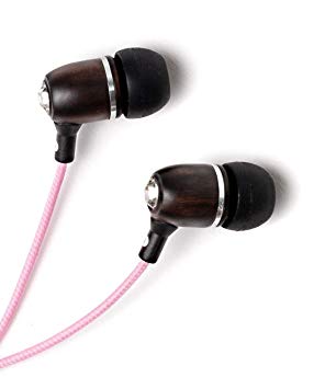 Symphonized Bling Premium Genuine Wood in-Ear Noise-isolating Headphones with Mic and Nylon Cable (Pink)