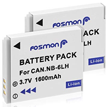 Fosmon NB-6L 1600mAh Replacement Battery Pack for Canon Powershot SX260 HS, S95, D20, SX500 IS, D10, SD1300 IS, SD1200 IS, S90, Elph 500 HS, SX240 HS, SD4000 IS, SD770 IS, SD3500 IS, SD980 IS, SX270 HS, SX280 HS, CB-2LY (2 Pack)