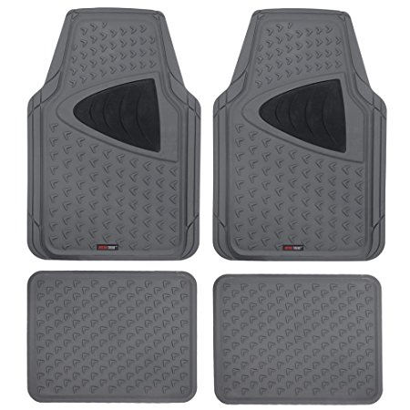 MotorTrend CleanRubber Series - Gray Grid Two Tone Gray Inlay - 4pc Odorless Rubber Floor Mats, Semi Custom Fit