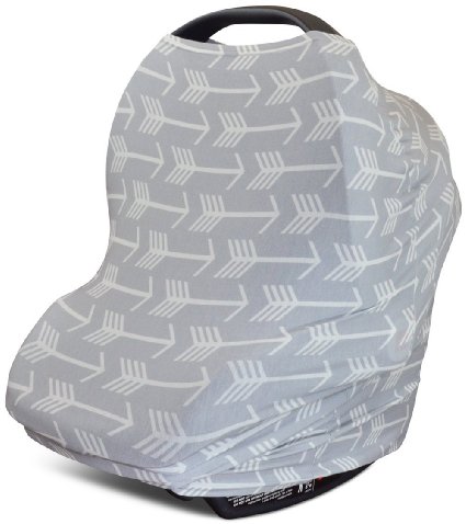 Stretchy 3-in-1 Car Seat Canopy | Nursing Cover | Shopping Cart Cover- Grey Arrow | Best Baby Shower Gift for Boys or for Girls | Universal Fit for Infant Car Seat | Great for Breastfeeding Moms