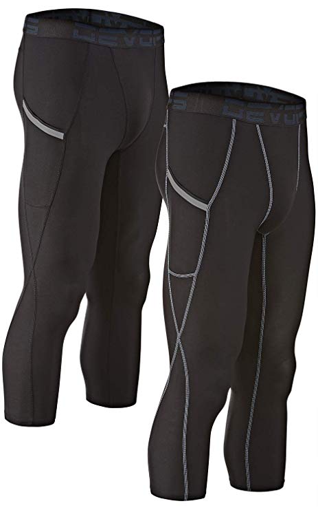 DEVOPS Men's 3/4 (2 Pack) Compression Cool Dry Tights Baselayer Running Active Leggings Pants