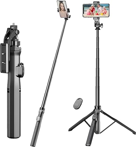 70.6" Phone Tripod Stand & Selfie Stick Tripod, Extendable Cell Phone Tripod with Remote and Phone Holder for Selfie/Video Recording/Vlogging/Live Streaming, Compatible with iPhone Andriod Phone GoPro