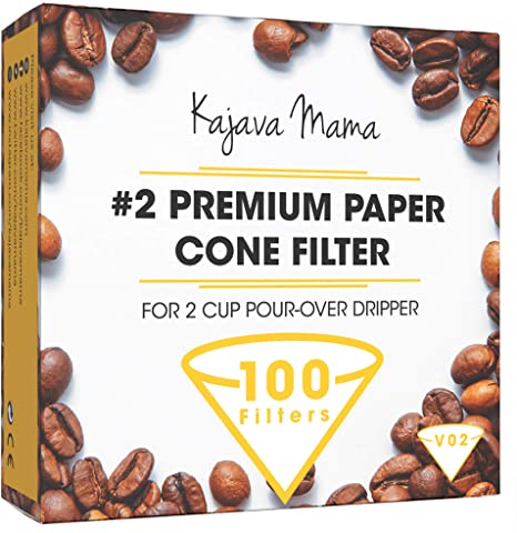 Kajava Mama V02 Premium Paper Cone Filter - 100pc Set of Disposable Filters Designed for 2-Cup Pour Over Dripper - Made of the Finest Wood Pulp - Perfect Drip, Full Flavor No Coffee-Ground Residue