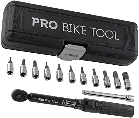 Pro Bike Tool 1/4 Inch Drive Click Torque Wrench Set – 2 to 20 Nm – Bicycle Maintenance Kit for Road & Mountain Bikes - Includes Allen & Torx Sockets, Extension Bar & Storage Box (Black)
