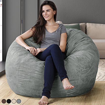 XXL Bean Bag Chair in Steel Grey - Big Faux Suede Comfort Cover with Memory Foam Filler - Gigantic Bed, Large Sofa, Cozy Lounger, Chill Mattress - Kids, Adults & Teens Love This Huge Sack Panda Sleep
