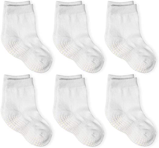 LA Active Athletic Crew Grip Socks - 6 Pairs - Baby Toddler Infant Newborn Kids Boys Girls Non Slip/Anti Skid