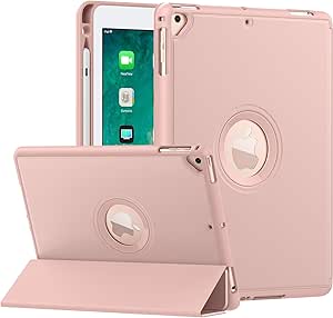 MoKo Case for iPad 6th / 5th Generation (2018 / 2017Model, 9.7 Inch) with Apple Pen Holder, Slim Hollow Logo Smart Cover for iPad 9.7 inch, Also Fit iPad Pro 9.7/Air 2/Air, Auto Wake/Sleep, Rose Gold