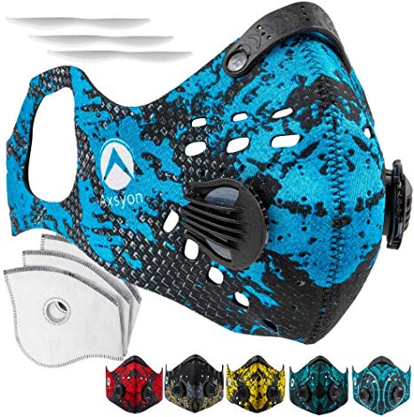 Axsyon Dust Mask with Ear Loops- Activated Carbon Dust Mask- 3 Filters & 2 Valves Included. for House Cleaning, Woodworking, Mowing, Outdoor Activities. N99 (Reptile Blue)