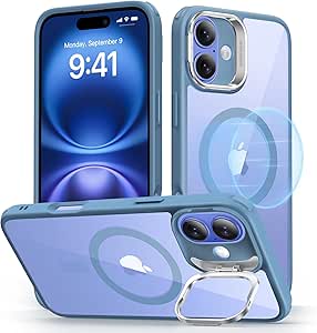 ESR for iPhone 16 Case, Compatible with MagSafe, Military-Grade Protective Case, Built-in Stash Stand Phone Case, Scratch-Resistant Back Cover, Classic Series, Clear Blue