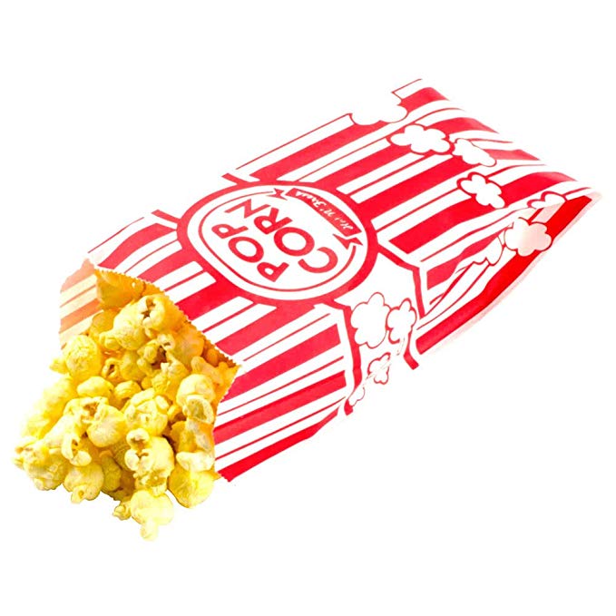 Carnival Style Paper Popcorn Bags, 50 1oz bags, Red & White Striped, Movie Theater Popcorn Bags
