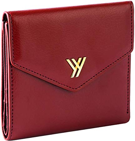 YBONNE Women's Small Compact Bifold Pocket Wallet, Made of Finest Genuine Leather (Red)