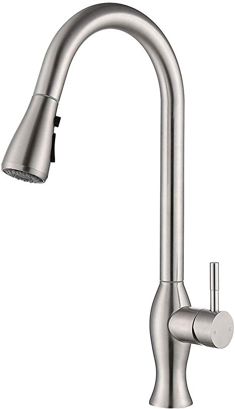 Homelava Commercial Stainless Steel Kitchen Faucet, Arc Single Handle Pull Down Sprayer Sink Faucet, Brushed Nickel Kitchen Faucet