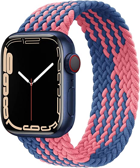 GBPOOT Sport Watch Bands Compatible With Braided Solo Loop Apple Watch Band 38mm 40mm 41mm 42mm 44mm 45mm 49mm,No Buckles/Clasps Soft Stretchy Braided Women Men Wristband for iWatch Series 1/2/3/4/5/6/7/8/SE,Blue&Pink-38/40/41mm#3