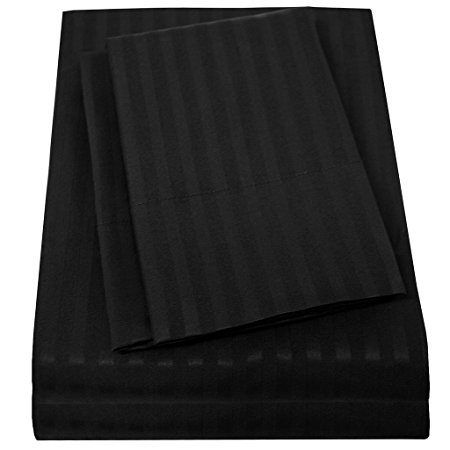 1500 Supreme Collection Dobby Striped Sateen 4 Piece Bed Sheet Set Deep Pocket - All Sizes, 23 Colors - King, Dobby Stripe Black