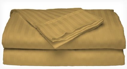 King Size Gold 300 Thread Count 100% Cotton Sateen Dobby Stripe Sheet Set