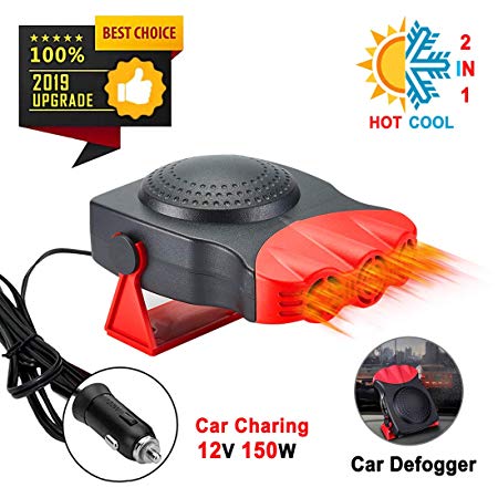 【2019 NEW】Car Heater Defogger Fan, Portable 30 Second Fast Heating Defrost Defogger Cooling Space 3-Outlet Plug in Cig Lighter Demister, 2 in 1 Automobile Windscreen Fan12V 150W Auto Ceramic Heater