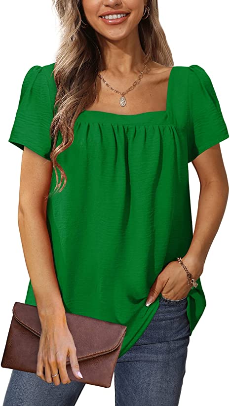 Aokosor Women Blouse Casual Square Neck Shirts Loose Puff Ladies Tunic Tops