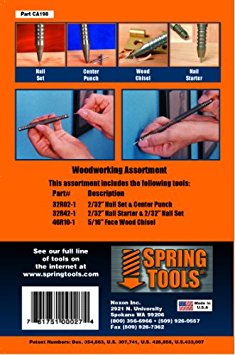 SpringTools CA198 3 Piece Woodworking Set with Nail Starter, Nail Set, Wood Chisel, Center Punch