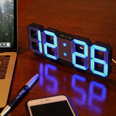 Lily's Home Minimalist LED Clock - Digital Led Desk / Wall Clock (Blue)