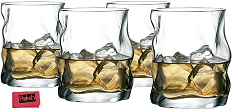 Italian Double Old Fashioned Whiskey Glass Bundle with Cloth [4 Piece Set] 14 oz - Perfect Scotch Glasses, Bourbon or Cocktails Glasses