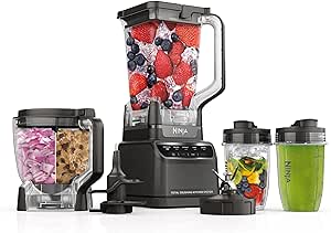 Ninja BR601AMZ Ninja Total Crushing Kitchen System for Smoothie, Frozen, Extract, Chop & Dough, 1200 Watt, 72-oz. Full-Size Pitcher, 8-cup Food Processor Bowl, 18-oz. To-Go Cup, BPA Free, Dark Grey