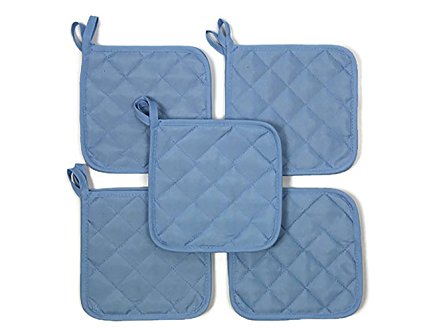 Sky Blue (Ten) 10 Pack Pot Holders 6.5 Square Solid Color Everday Quality Kitchen Cooking Chef Linens