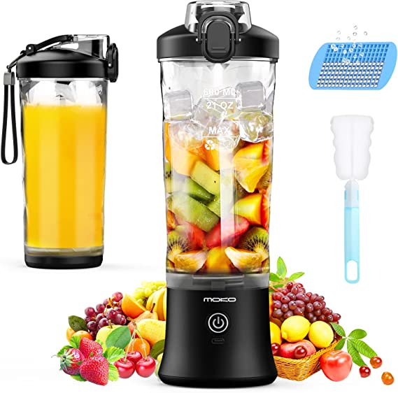 ＭoKo Portable Blender, 270 Watt Personal Blender for Shakes and Smoothies,21OZ Personal Blender USB Rechargeable with 6 Blades, BRA Free, Smoothie Blender for Kitchen Sports Travel and Outdoors,Black