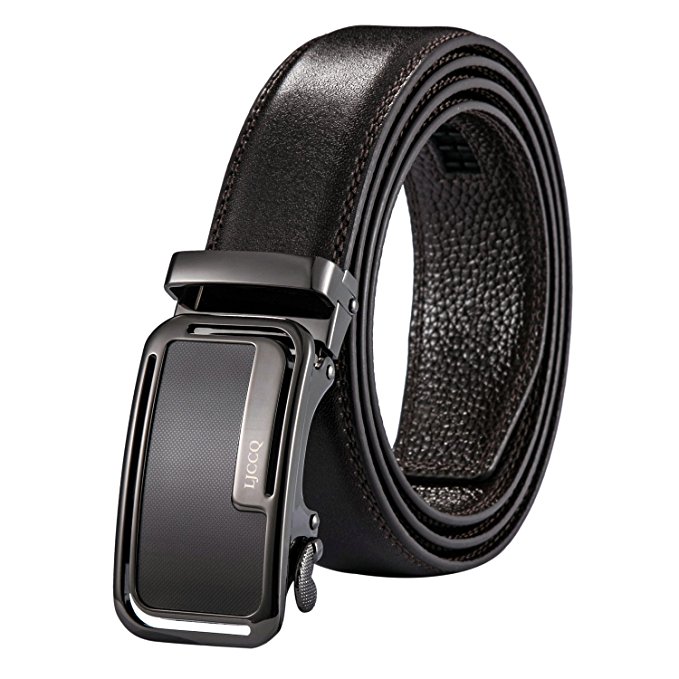 Leather Belts for Mens Automatic Buckle Sliding Holeless Genuine Ratchet Belts Gifts for Men