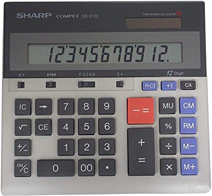 Sharp QS-2130 12-Digit Commercial Desktop Calculator with Kickstand, Arithmetic Logic, Battery and Solar Hybrid Powered LCD Display, Great for Home and Office Use